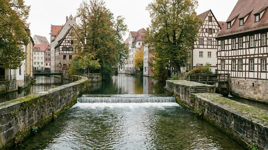 Der Lech mit seinen Kanälen im Stadtgebiet von Augsburg