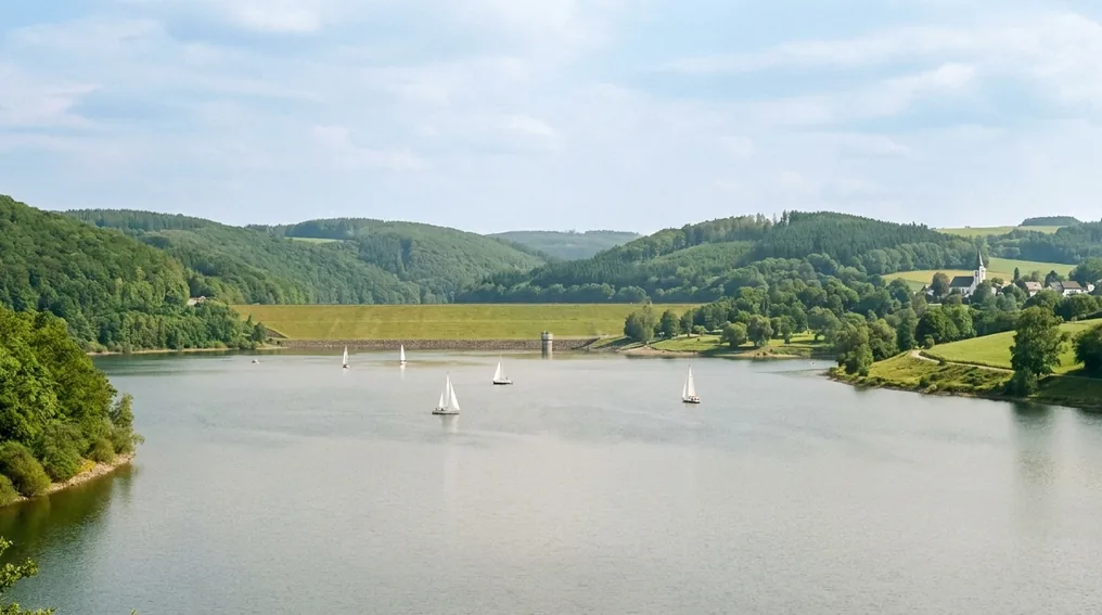Der Möhnesee - große Sauerland-Talsperre im Kreis Soest