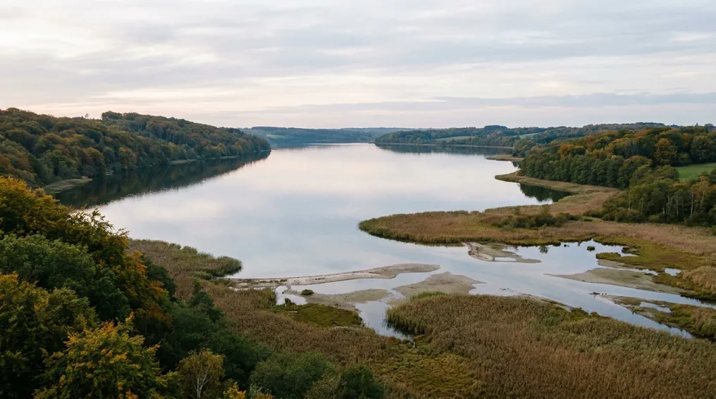 Der Westensee im gleichnamigen Naturpark mit Schilf- und Uferzonen